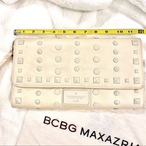 Oversize Off-White Leather Studded Clutch Wristlet